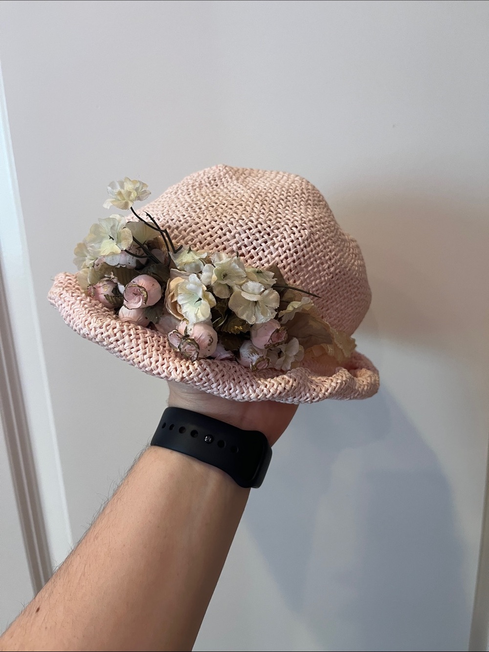 Girls Pink Floral Straw Hat